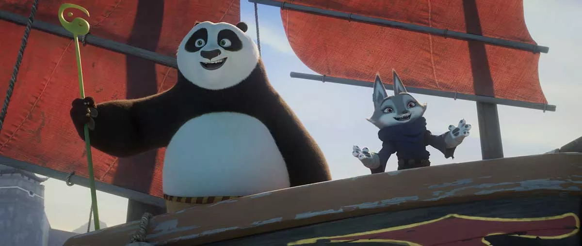 Po (Jack Black) and Zhen (Awkwafina) in Kung Fu Panda 4.