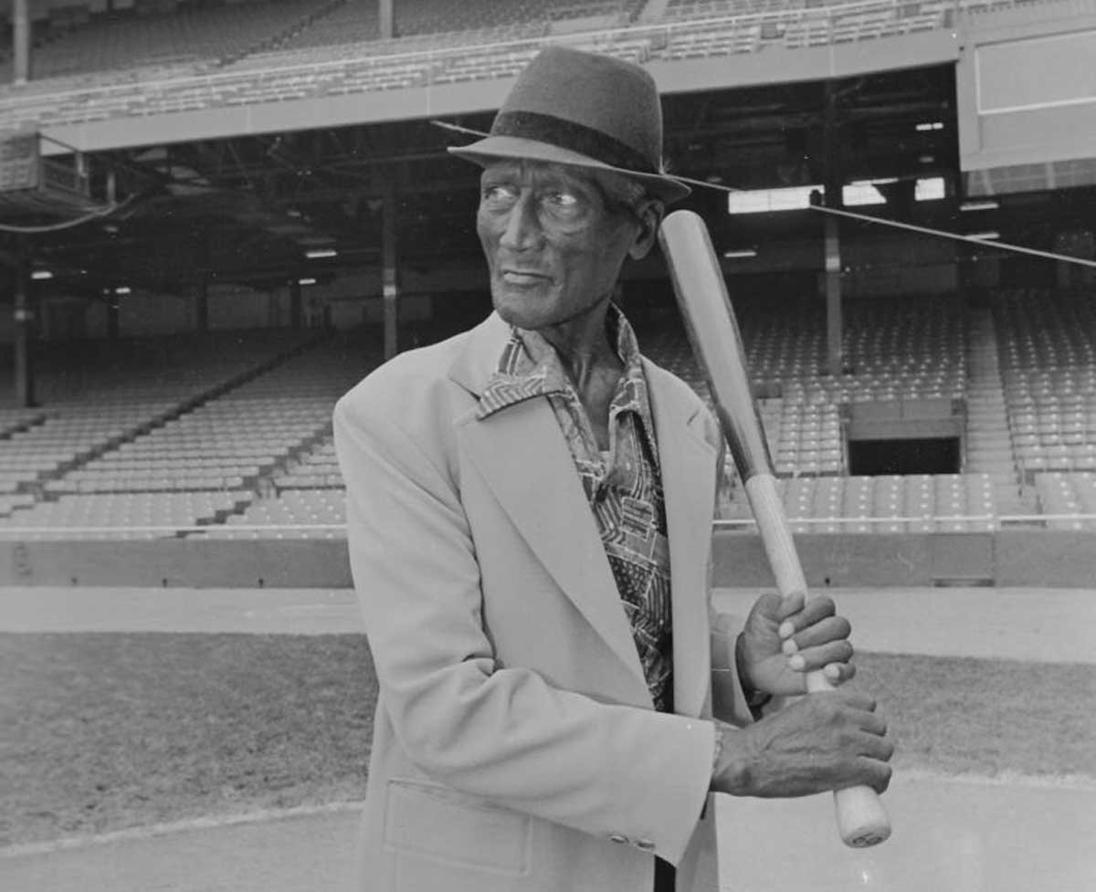 Negro Leagues legend Norman “Turkey” Stearnes shows off his batting stance at Detroit’s historic Tiger Stadium in the summer of 1979.