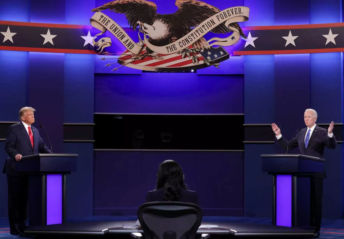 Image: Then-President Donald Trump and Democratic presidential nominee Joe Biden debate for the final time in 2020 in Nashville.