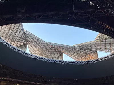 Atlanta’s Mercedes-Benz Stadium opens its roof before a recent Rolling Stones concert.