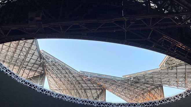 Atlanta’s Mercedes-Benz Stadium opens its roof before a recent Rolling Stones concert.