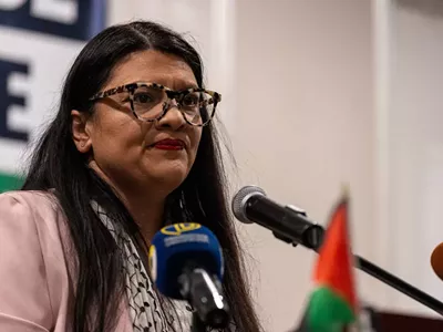 Rep. Rashida Tlaib at a 2024 rally calling for a ceasefire in Gaza.