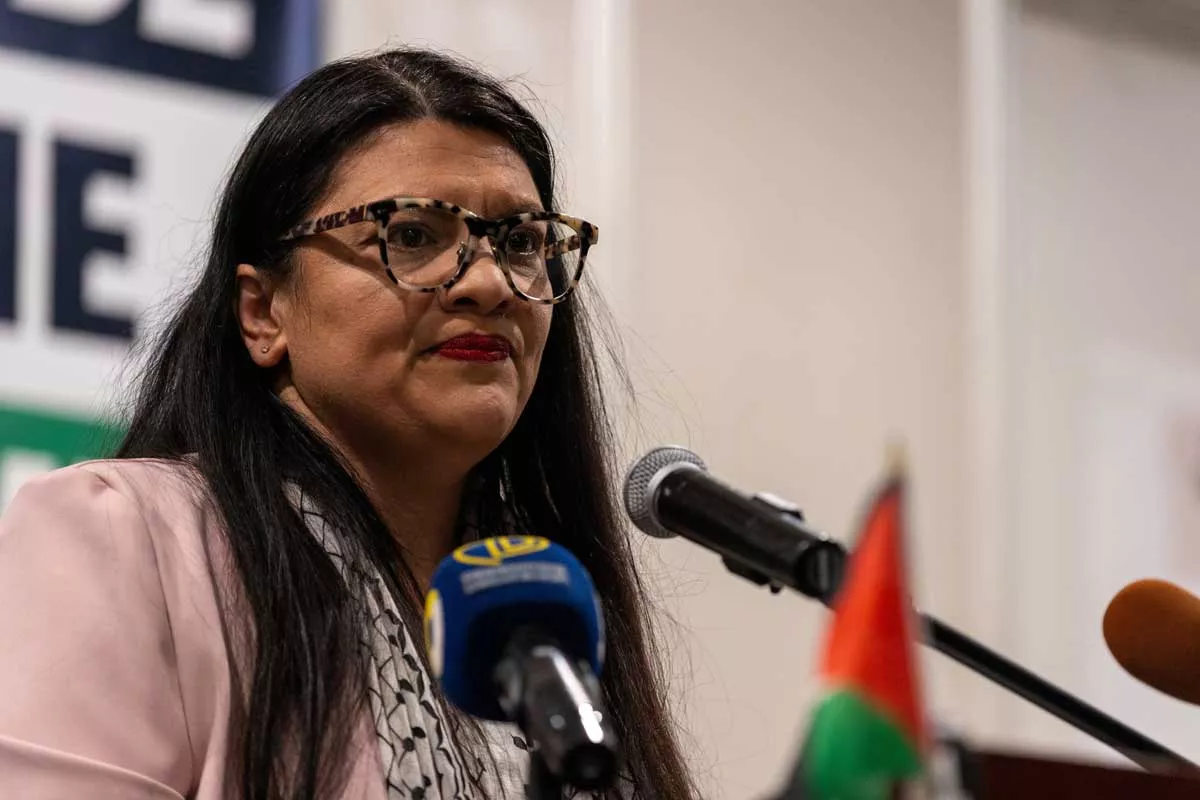 Image: Rep. Rashida Tlaib at a 2024 rally calling for a ceasefire in Gaza.