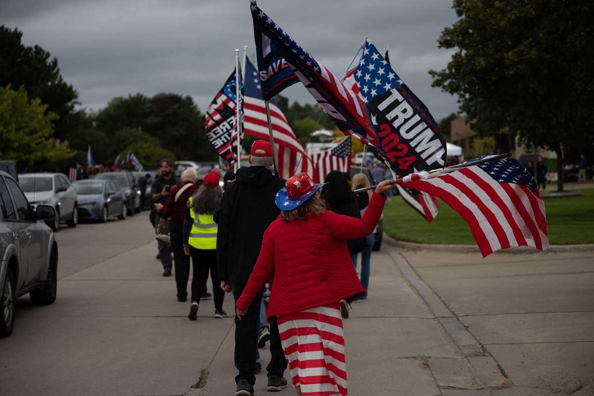 Trump supporters outside a Sept. 27, 2023 rally in Clinton Township.