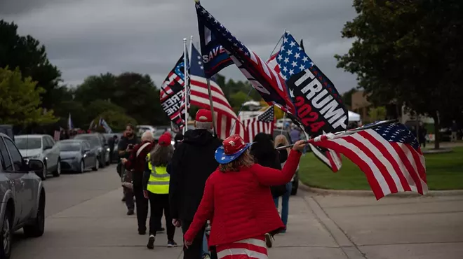 Trump supporters outside a Sept. 27, 2023 rally in Clinton Township.