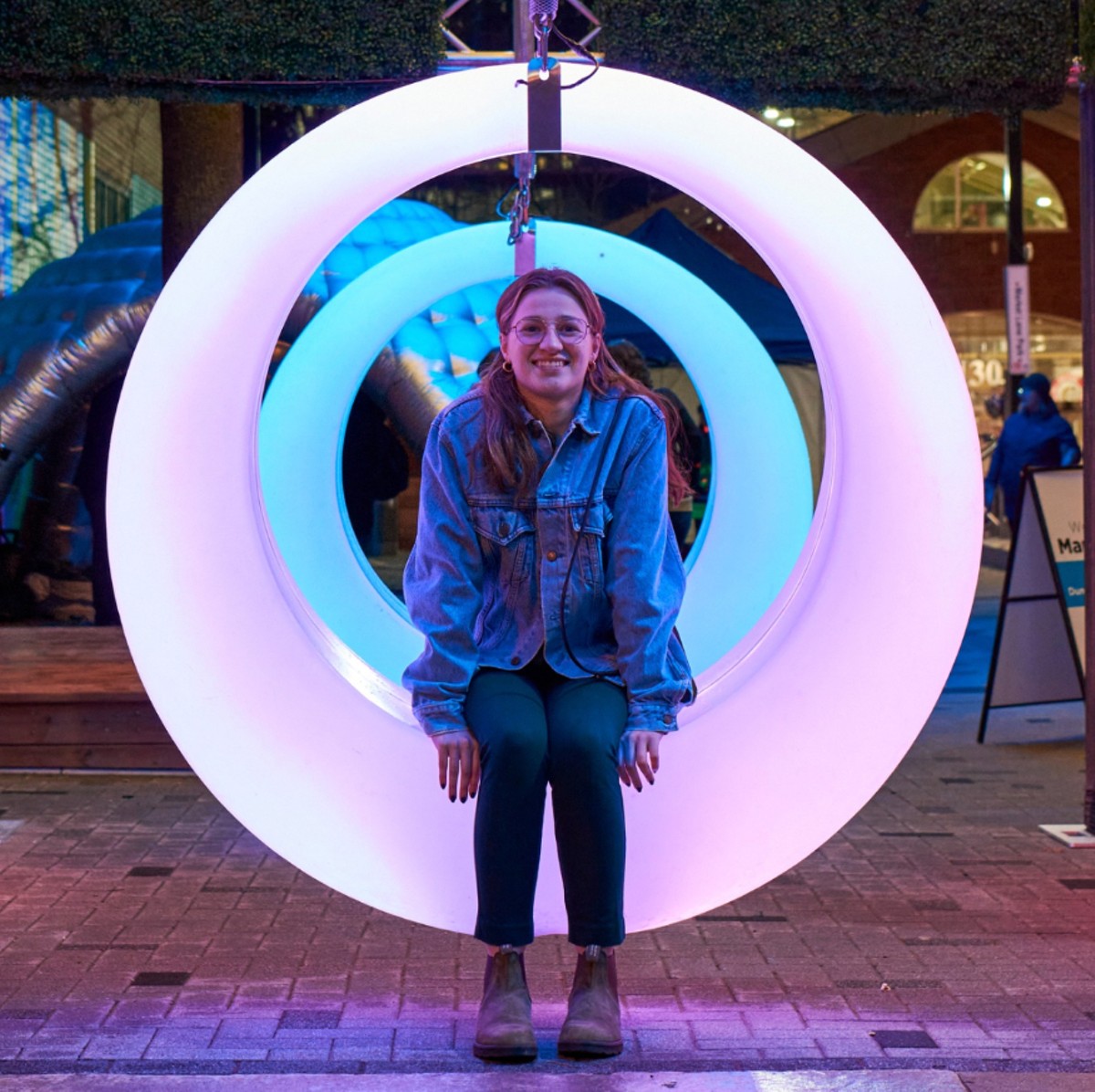 Color-changing LED swings light up Beacon Park for Detroit Month of Design