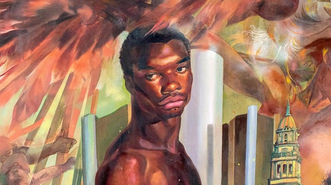 Detail of LeRoy Foster’s 1978 “Renaissance City” painting from Cass Technical High School’s collection.