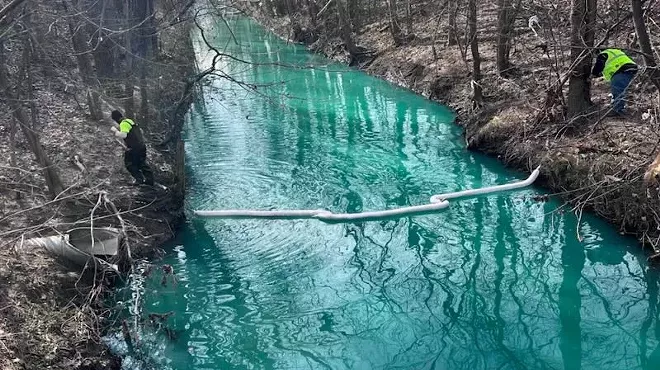 Pollution caused Bear Creek in Warren to turn fluorescent blue in 2024.