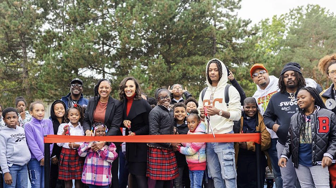 Mary Sheffield and Skilla Baby pictured together at a recent ribbon cutting for a newly renovated basketball court in Detroit.