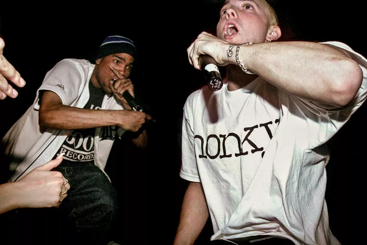 Image: Proof and Eminem rapping in 1999.