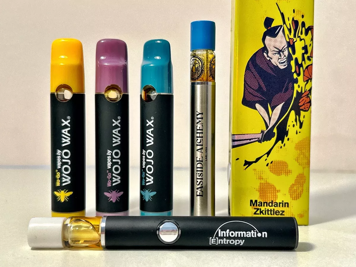 Image: Disposable cannabis vapes like the ones above are causing serious environmental concerns.