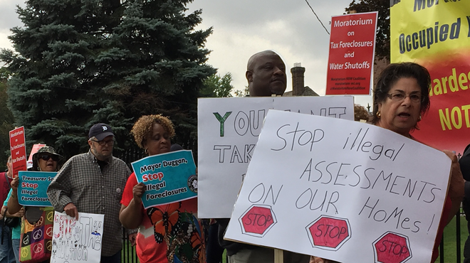 Protesters call for halt on tax foreclosures in Detroit in 2017.