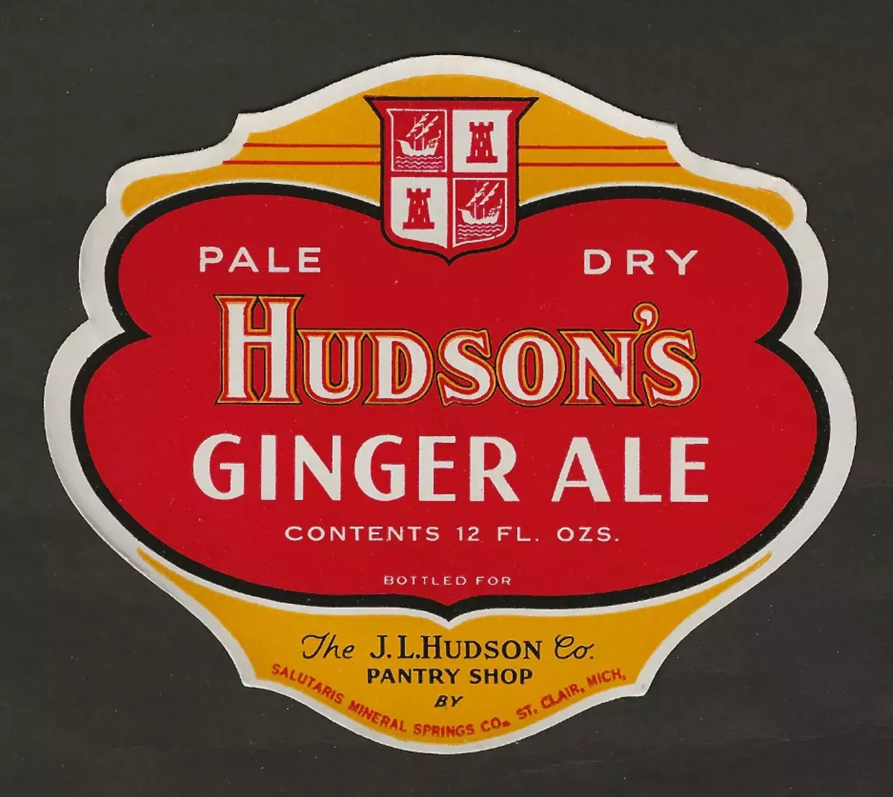 Hudson’s Ginger Ale "The J. L. Hudson Company, Detroit’s premier department store (and once the world’s largest) briefly offered ginger ale under their own label. The soda, dating from about 1929, was bottled by the Salutaris Mineral Springs Co., of St Clair, MI."