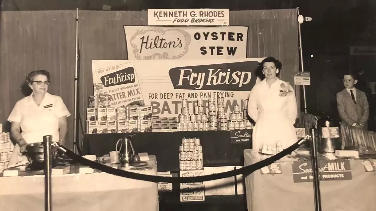Fry Krisp "Jackson’s Fry Krisp Batter Mix (established 1950) being presented at a food show in the mid-fifties." 