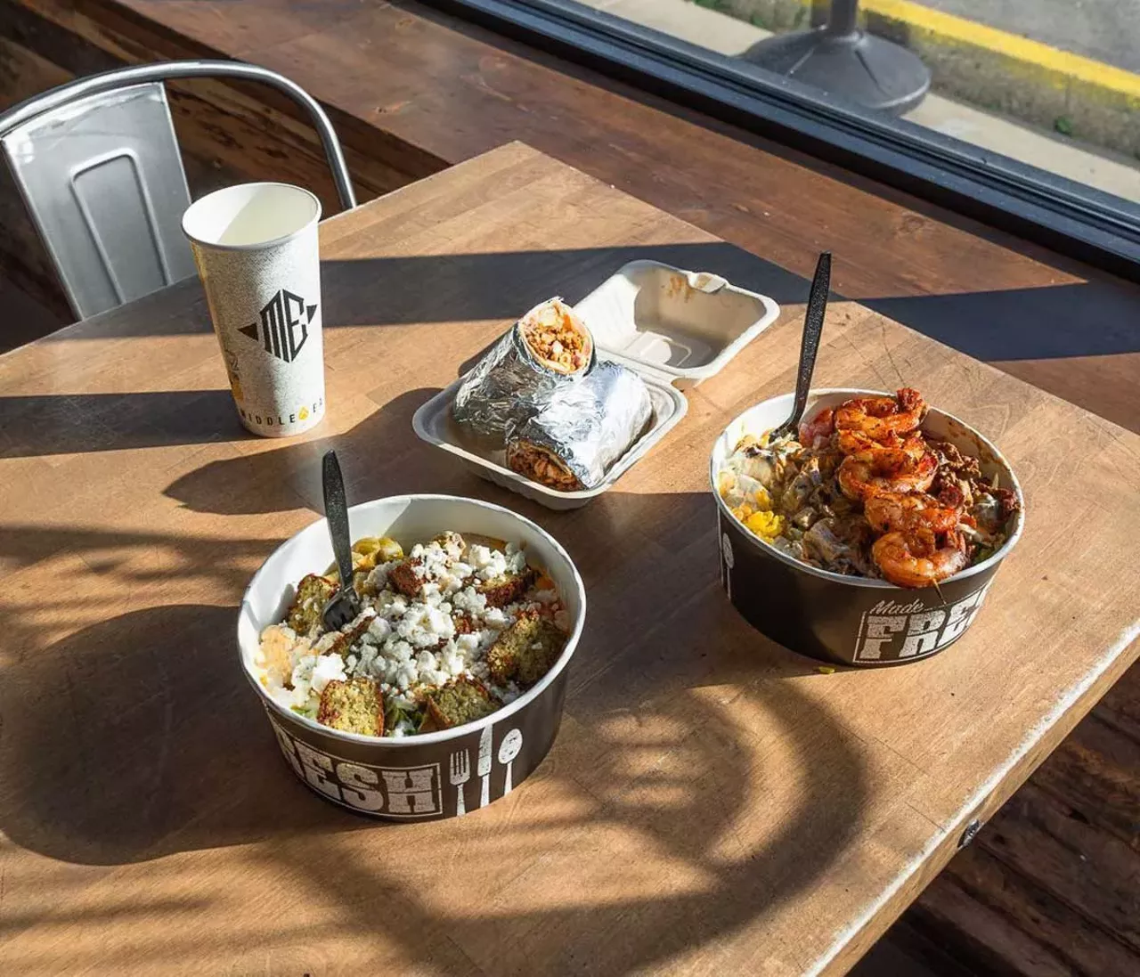 Middle Eats 27651 Southfield Rd., Lathrup Village; middleeats.com This local fast-casual chain includes locations in Detroit, Warren, Bloomfield Hills, and most recently Lathrup Village. The halal menu revolves around shawarma bowls which can be made to order, and it also serves items like Loaded Shawarma Fries topped with marinated grilled chicken, feta cheese, jalapeño, onions, tomatoes, and a spicy dillio sauce.