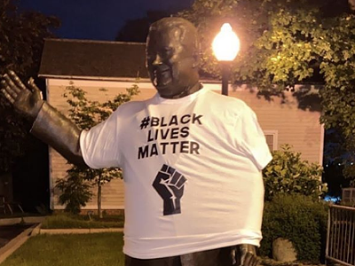 Image: Someone put a Black Lives Matter shirt on the statue of Orville Hubbard, Dearborn's segregationist mayor