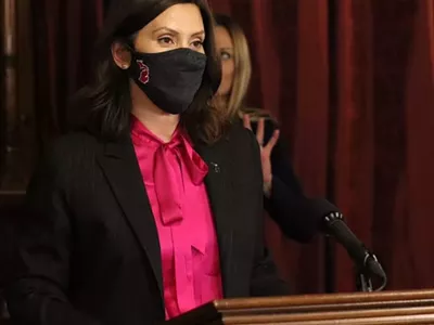 Gov. Gretchen Whitmer presents remarks at a press conference held on Nov. 10, 2020.