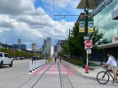 Image: QLine, buses get dedicated lane in front of Detroit's Little Caesars Arena (2)