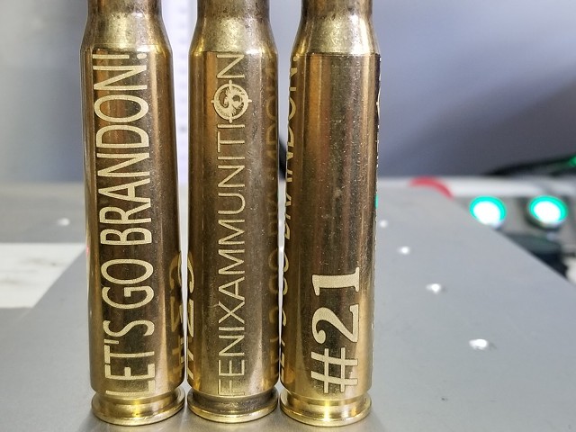Bullets engraved with "Let's Go Brandon" are sold at Fenix Ammunition in Novi.