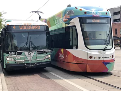 DDOT and QLINE on Woodward in Detroit.