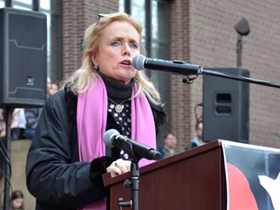 Congresswoman Debbie Dingell addresses the Women's March in Ann Arbor on January 21, 2017.