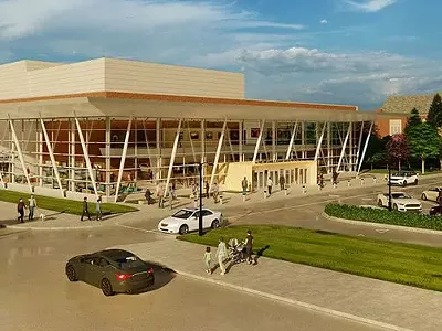 The proposed A. Paul and Carol C. Schaap Center for the Performing Arts along the Detroit and Grosse Pointe Park border.