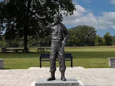A bronze statute honoring Lt. Col. Alexander Jefferson in Rouge Park in Detroit.