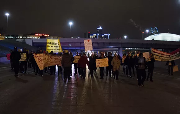 On Tuesday, Nov. 25, 2014, following the announcement that a grand jury would not indict the officer who shot 18-year-old Michael Brown, protesters in Detroit demonstrated across the city, including those seen here on I-75 just south of Mack Ave. - Steve Neavling/Motor City Muckraker