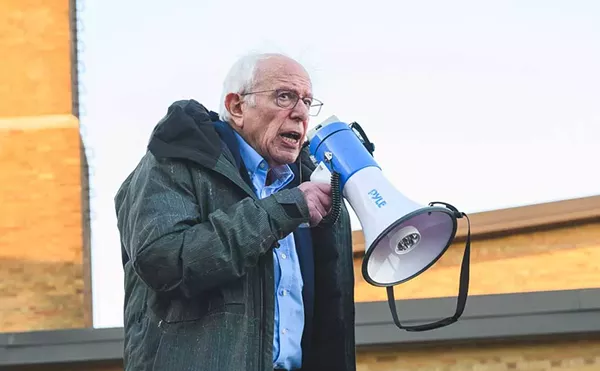 Sen. Bernie Sanders addresses supporters outside Lincoln High School in Warren.