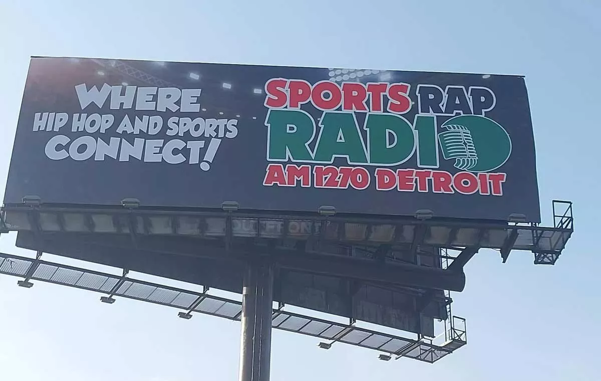Image: A billboard advertises Detroit’s new Sports Rap Radio.