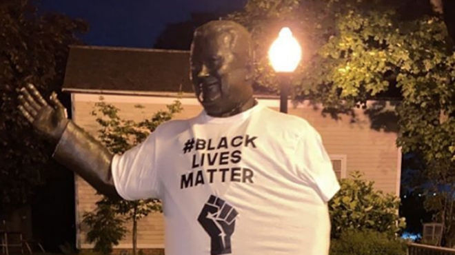 Someone put a Black Lives Matter shirt on the statue of Orville Hubbard, Dearborn's segregationist mayor