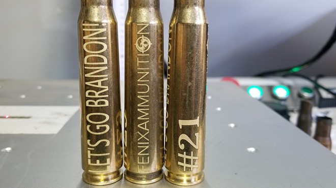 Bullets engraved with "Let's Go Brandon" are sold at Fenix Ammunition in Novi.