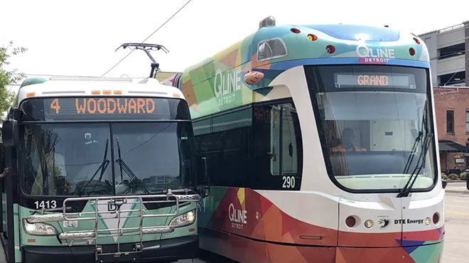 DDOT and QLINE on Woodward in Detroit.