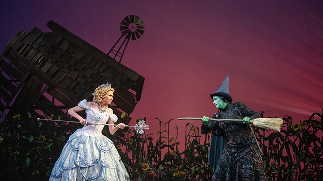 Celia Hottenstein as Glinda and Olivia Valli as Elphaba in the National Tour of Wicked.