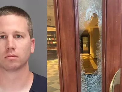 Ryan Lee Ahern, 33, of Rochester Hills, is accused of breaking glass in a door at the Ahmadiyya Muslim Community Center with a hammer.