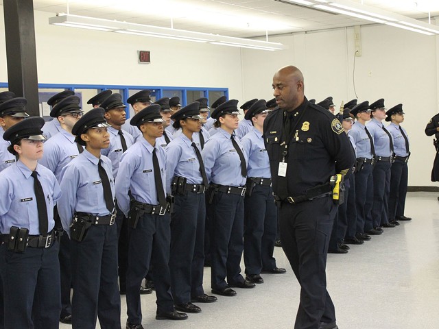 The Detroit Police Academy graduating class in 2020. DPD was down about 300 officers last year.