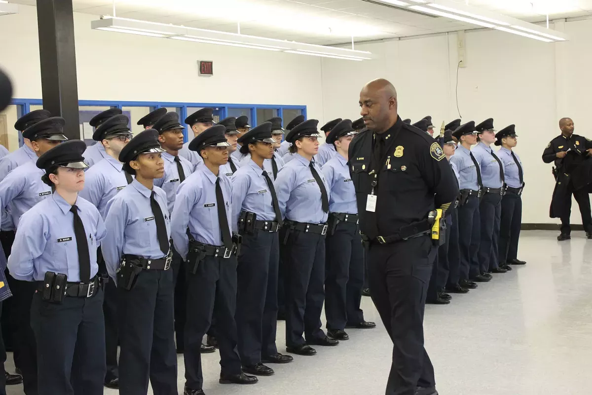Image: The Detroit Police Academy graduating class in 2020. DPD was down about 300 officers last year.