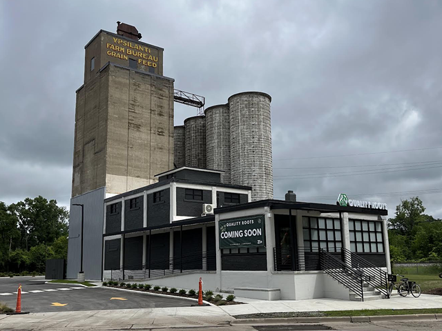 The new Quality Roots dispensary has taken over a building that once held the Farm Bureau and, later, Frog Island Brewery.
