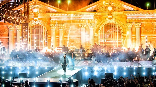 Eminem performs at a concert to commemorate the new Michigan Central.