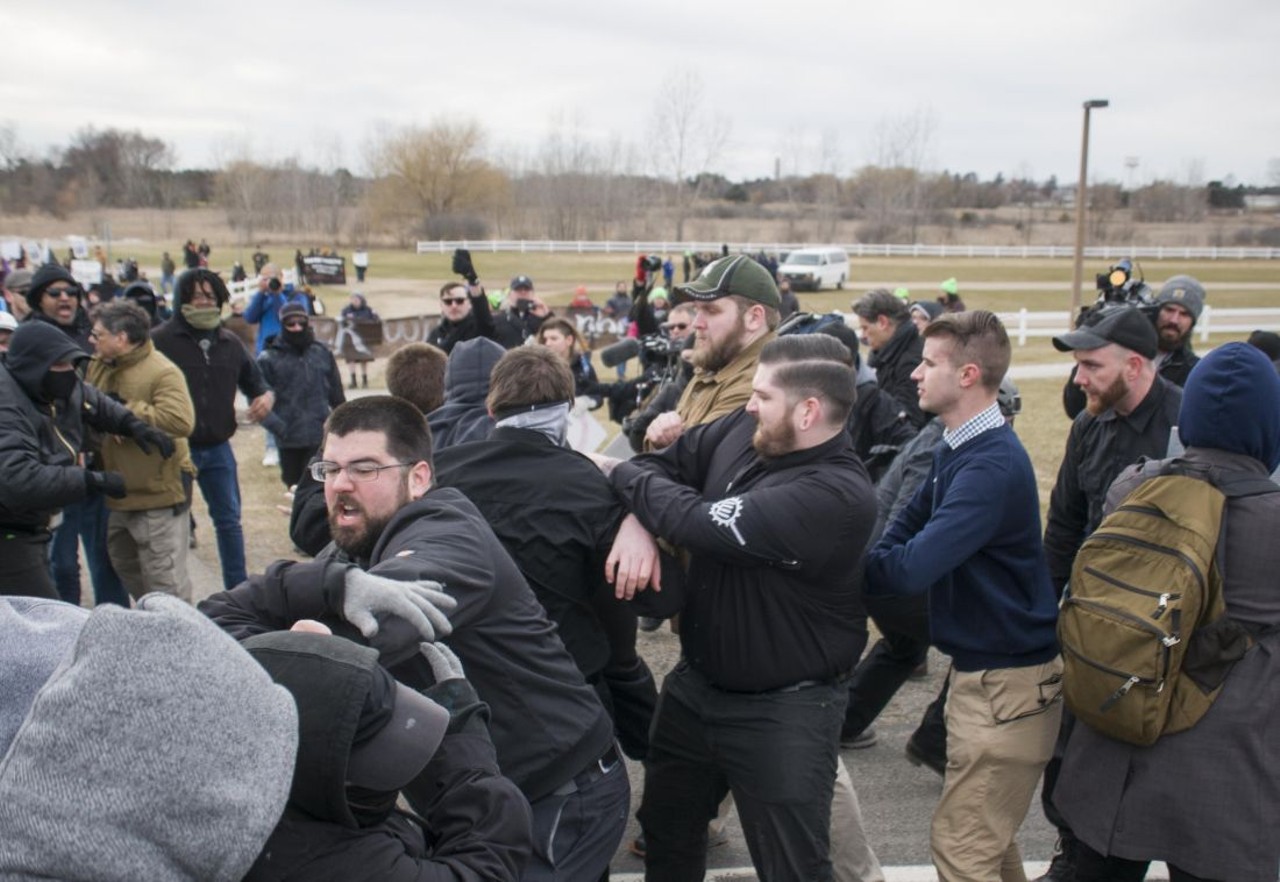 Photos of clashes at white supremacist Richard Spencer's MSU speech