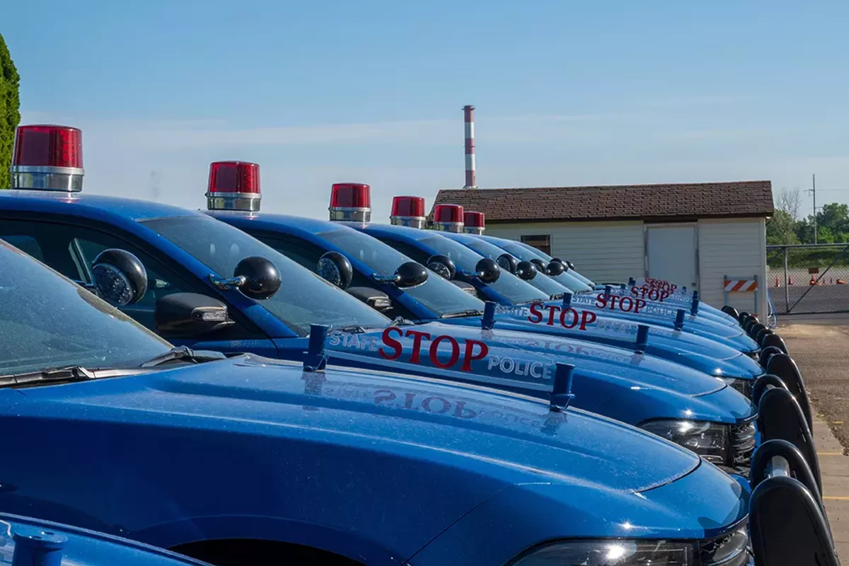 Image: A fleet of Michigan State Police vehicles. The agency declined to release the identities of its officers to Metro Times.