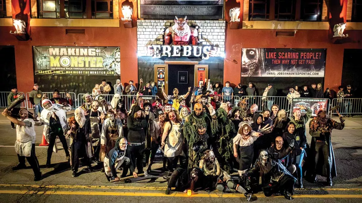Image: The fright crew at Erebus Haunted Attraction in downtown Pontiac.