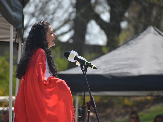 Nottawaseppi Huron Band of the Potawatomi Chief Judge Melissa L. Pope speaks at the second annual March for MMIP (Missing and Murdered Indigenous People) in Grand Rapids, May 5, 2023.