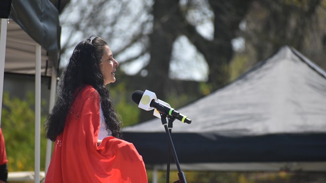 Nottawaseppi Huron Band of the Potawatomi Chief Judge Melissa L. Pope speaks at the second annual March for MMIP (Missing and Murdered Indigenous People) in Grand Rapids, May 5, 2023.