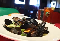 Pub-style mussels, a sample sized beer, and a Bloody Mary - MT Photo: Rob Widdis