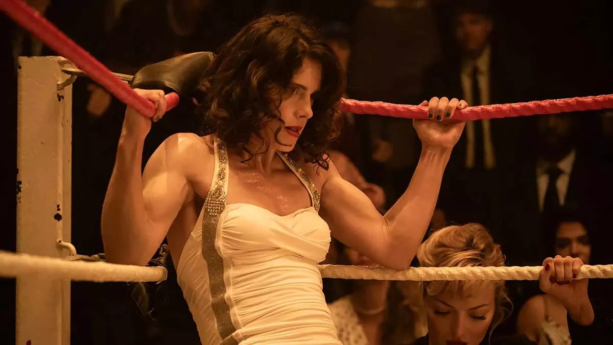 Image: Emily Bett Rickards portrays pro wrestler Mildred Burke in Queen of the Ring.