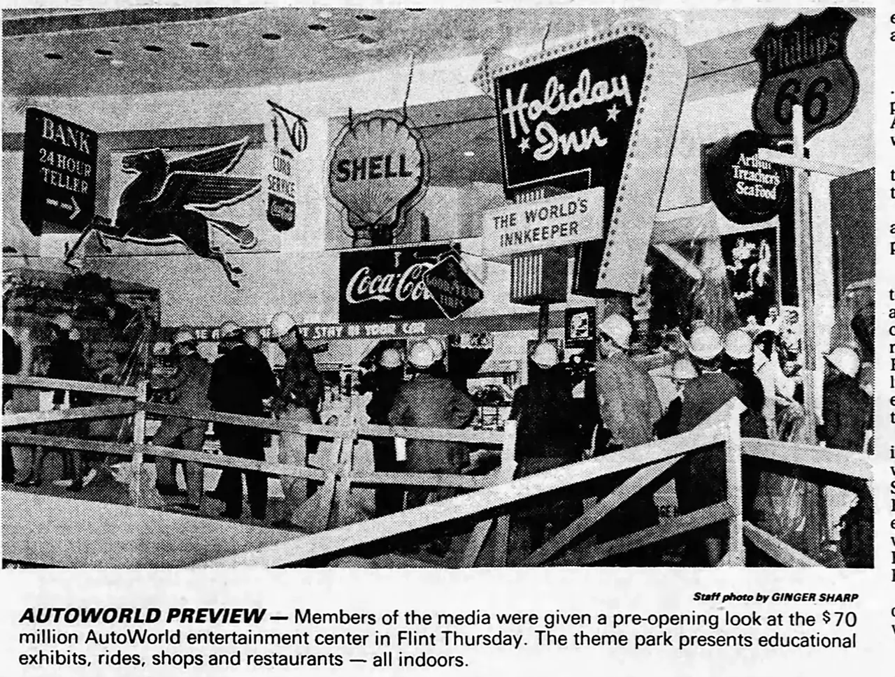 Six Flags AutoWorld, Flint (1984–1994) This park was created to celebrate Flint’s contributions to the auto industry and once claimed to be “the largest enclosed theme park in the world.” Although it opened to great fanfare, it failed to meet attendance goals and soon closed. Its attractions included educational exhibits like a giant automobile engine and a mock assembly line. The site is now home to a University of Michigan-Flint building.