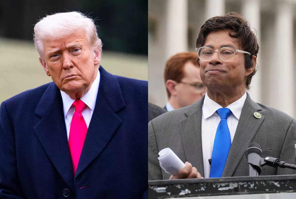 Image: U.S. Rep. Shri Thanedar, right, has filed articles of impeachment against President Donald Trump.