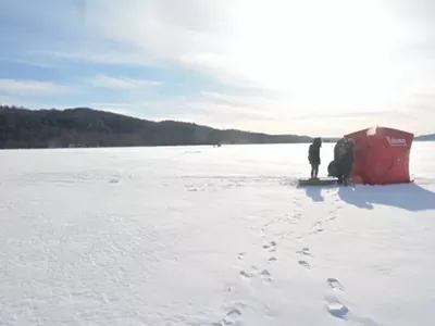 Ice fishermen in Michigan, 2018.