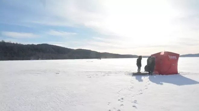 Ice fishermen in Michigan, 2018.